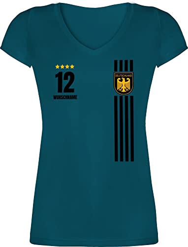 T-Shirt Damen V Ausschnitt - 2024 Fussball EM Fanartikel - Deutschland Germany Trikot Style - M - Türkis - Shirt wm Bundesadler t fußball Deutschland-Fanartikel Frauen 24 Deutschland. Europa Team von Geschenk mit Namen personalisiert by Shirtracer