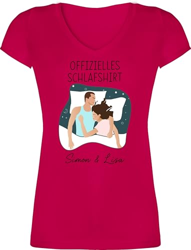 T-Shirt Damen V Ausschnitt - Offizielles Schlafshirt Paare personalisiert I Schlaf Shirt Paar Geschenke Pärchen Geschenke Paare Geschenkideen Paar Weihnachten - S - Fuchsia von Geschenk mit Namen personalisiert by Shirtracer