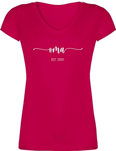 T-Shirt Damen V Ausschnitt - Verkündung Du wirst Großmutter Geschenkidee Oma est Jahreszahl I Geschenk zur Omi befördert - XL - Fuchsia - personalisierte Tshirt Grandma geworden Shirt t Omas von Geschenk mit Namen personalisiert by Shirtracer