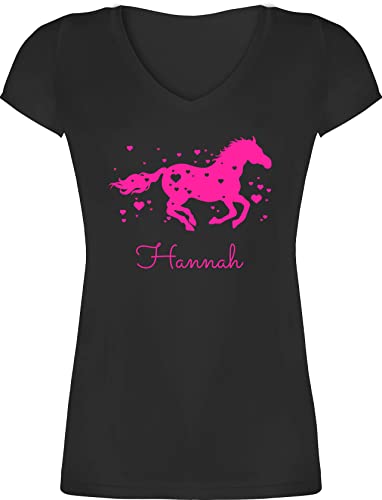 T-Shirt Damen V Ausschnitt - Pferd - Pferde Geschenk Mädchen - XS - Schwarz - REIT Shirt Name pferden Shirts pferdemotiv t pferdeliebhaber pferdefan Geschenke für reiterinnen von Geschenk mit Namen personalisiert by Shirtracer