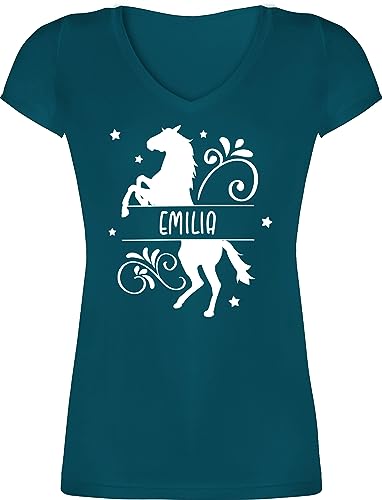 T-Shirt Damen V Ausschnitt - Pferd Pferde Pferdemädchen Horse Pferdemotiv - S - Türkis Pferdesport für Reiterin mädchen reiten Reiter Sachen pferdegeschenk von Geschenk mit Namen personalisiert by Shirtracer