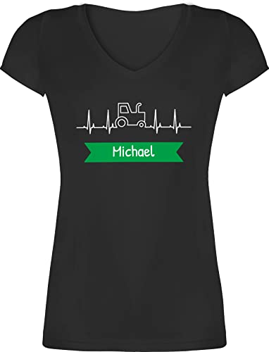 T-Shirt Damen V Ausschnitt - Traktor Banner mit Namen personalisiert - S - Schwarz - trecker Shirt Traktoren t Name und von Geschenk mit Namen personalisiert by Shirtracer