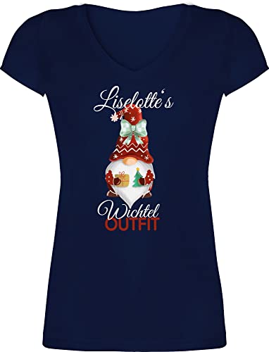 T-Shirt Damen V Ausschnitt - Weihnachten Geschenke Christmas - Wichtel Outfit mit Name - XXL - Dunkelblau - Shirt Weihnachts Tshirt weihnacht weihnachtswichtel t weihnachtsshirt weihnachtliche von Geschenk mit Namen personalisiert by Shirtracer