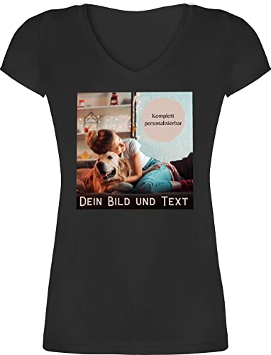 T-Shirt Damen V Ausschnitt - eigenem - Foto Bild Geschenk I Dein Bild und Text - 3XL - Schwarz - Tshirt Bedrucken Lassen personalisierte t Shirts selbst drucken Photo Shirt Geburtstag Frau von Geschenk mit Namen personalisiert by Shirtracer