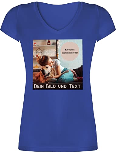 T-Shirt Damen V Ausschnitt - eigenem - Foto Bild Geschenk I Dein Bild und Text - L - Blau - Tshirt Bedrucken Lassen personalisierte t Shirts selbst drucken Photo Shirt Geburtstag Frau t-Shirt-Foto von Geschenk mit Namen personalisiert by Shirtracer
