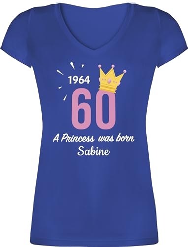 T-Shirt Damen V Ausschnitt - 60. Geburtstag - 1964 A Princess was Born - zum Sechzigsten - mit Name - XXL - Blau - 60.Geburtstag 1963 v-Ausschnitt Frau 60 sechzigern Tshirt sechzig t Shirt Geschenke von Geschenk mit Namen personalisiert by Shirtracer