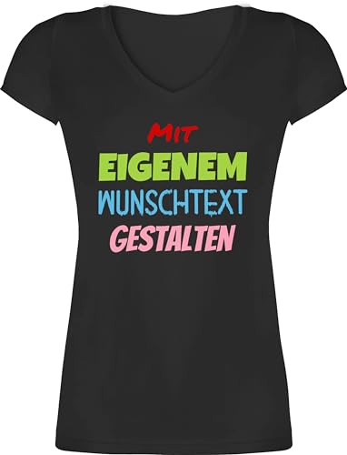 T-Shirt Damen V Ausschnitt - Aufdruck selbst gestalten - Wunschtext I Mit eigenem Text personalisiert I Custom Text - S - Schwarz - personalisierte t Shirts 4 zeilen beschriften Tshirt von Geschenk mit Namen personalisiert by Shirtracer