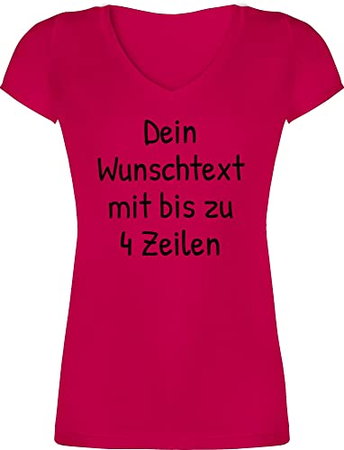 T-Shirt Damen V Ausschnitt - Aufdruck selbst gestalten - Wunschdruck Text Namen I Eigener Text I Custom Text - S - Fuchsia - t Shirt zum Bedrucken namens-Shirt wunschtext Trinkgeld Tshirt Shirts von Geschenk mit Namen personalisiert by Shirtracer