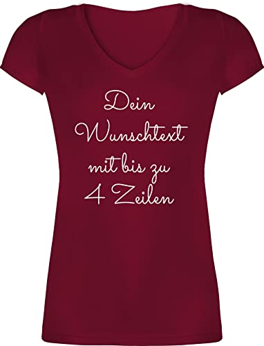 T-Shirt Damen V Ausschnitt - Aufdruck selbst gestalten - Wunschtext - 3XL - Bordeauxrot - freier Text Shirt eigenem Bedrucken individuellem und initialen eigener Schrift dem Schriftzug zum selber von Geschenk mit Namen personalisiert by Shirtracer