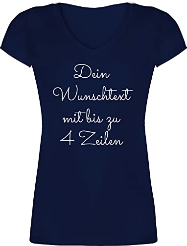 T-Shirt Damen V Ausschnitt - Aufdruck selbst gestalten - Wunschtext - L - Dunkelblau - Shirt Bedrucken Schrift Tshirt t eigenen Text Shirts eigenem Personalisieren Lassen Frauen tailliert von Geschenk mit Namen personalisiert by Shirtracer