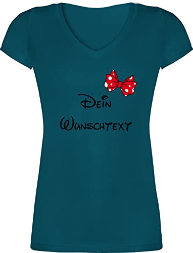 T-Shirt Damen V Ausschnitt - Aufdruck selbst gestalten - Wunschtext Schleife - L - Türkis - Shirt zum Bedrucken selber drucken t Tshirt Schriftzug Shirts Lassen namens Text eigenem Druck von Geschenk mit Namen personalisiert by Shirtracer