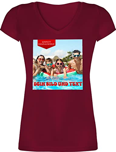 T-Shirt Damen V Ausschnitt - Bild - Eigenem Foto - S - Bordeauxrot - Tshirt Druck t Shirt Frauen leiber Aufdruck fotogeschenk Shirts kleine Puppe Bedruckt Foto-Geschenke Bedrucken Lassen Frau Text von Geschenk mit Namen personalisiert by Shirtracer