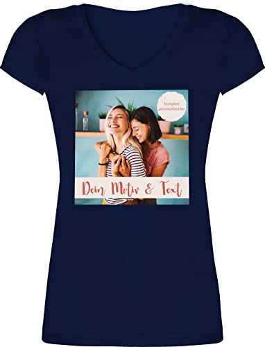 T-Shirt Damen V Ausschnitt - eigenem - Foto Bild - M - Dunkelblau - Tshirt personalisierten Druck Shirt personalisiertes eigenen Fotos t t-Shirts selber Design zum Bedrucken Schlafshirt von Geschenk mit Namen personalisiert by Shirtracer