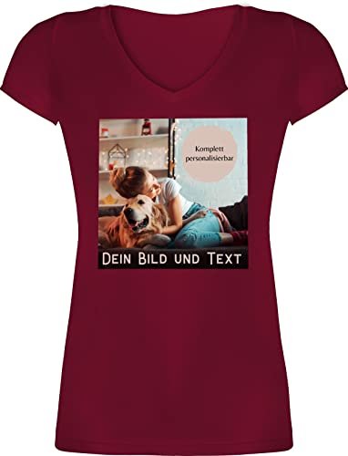 T-Shirt Damen V Ausschnitt - eigenem - Foto Bild Geschenk - 3XL - Bordeauxrot - muttertagsgeschenk selber Machen Tshirt eigene Design Geschenke die Man beschriften kann Weihnachten selbst Aufdruck von Geschenk mit Namen personalisiert by Shirtracer