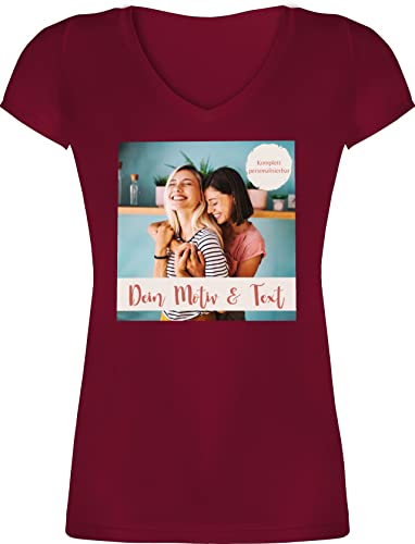 T-Shirt Damen V Ausschnitt - eigenem - Foto Bild - XL - Bordeauxrot - selbst Druck Bedrucken und Text individueller Aufdruck wo Man EIN Drauf drucken kann bildern Machen von Mir gestalten Lassen von Geschenk mit Namen personalisiert by Shirtracer