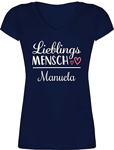 T-Shirt Damen V Ausschnitt - Freundin - Geschenk Lieblingsmensch mit Namen - XL - Dunkelblau - Beste Freundinnen Shirt Geschenke Tshirt personalisierte Partner für Gute lustig personalisiertes von Geschenk mit Namen personalisiert by Shirtracer