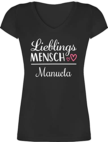 T-Shirt Damen V Ausschnitt - Freundin - Geschenk Lieblingsmensch mit Namen - 3XL - Schwarz - Shirt Beste Freundinnen Geschenke Tshirt t Friends als personalisierte Partner für von Geschenk mit Namen personalisiert by Shirtracer