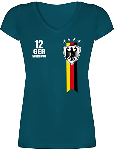 T-Shirt Damen V Ausschnitt - 2024 Fussball EM Fanartikel - Germany WM Fan Deutschland - XL - Türkis - Deutscher Nationalmannschaft Tshirt fußball Kinder Shirt Europa Name 24 Personalisieren von Geschenk mit Namen personalisiert by Shirtracer