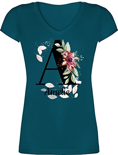 T-Shirt Damen V Ausschnitt - für Frauen Anfangsbuchstabe Initialen - Buchstabe anpassbar - XL - Türkis - personalisierte t Shirt Buchstaben Weihnachten peronaliertes t-Shirts Shirts von Geschenk mit Namen personalisiert by Shirtracer