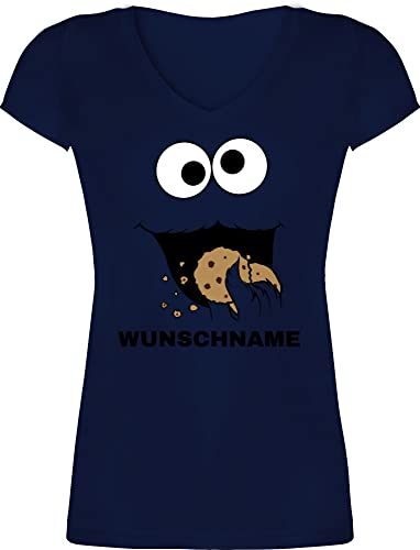 T-Shirt Damen V Ausschnitt - Karneval Fasching - Keks Monster Kostüm mit Name - XXL - Dunkelblau - krümel Shirt Frauen keksmonster Shirts keks-Monster t-Shirts Cookie Oberteil Tshirt Tshirts t von Geschenk mit Namen personalisiert by Shirtracer