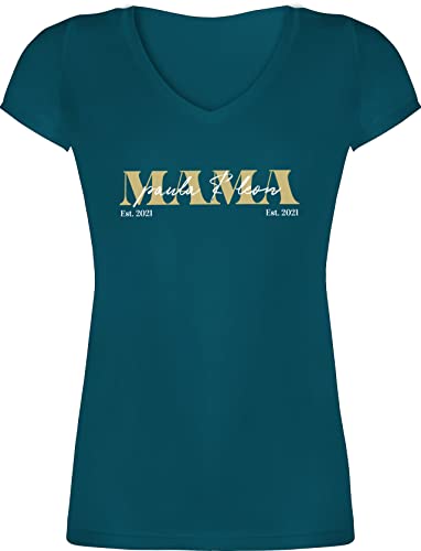 T-Shirt Damen V Ausschnitt - Muttertag - Mama Geschenk mit Namen Kinder Datum Geburtsjahr Muttertagsgeschenk Mutti seit - M - Türkis - für Geschenke zum Fuer Mutter Tag mom t Shirt mämä Shirts von Geschenk mit Namen personalisiert by Shirtracer