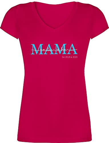 T-Shirt Damen V Ausschnitt - Muttertag - Mama Kindernamen Geschenk Geburtstag - M - Fuchsia - Geschenke Mutter für zum frischgebackene personalisierte muttertagsgeschenke Shirt von Geschenk mit Namen personalisiert by Shirtracer