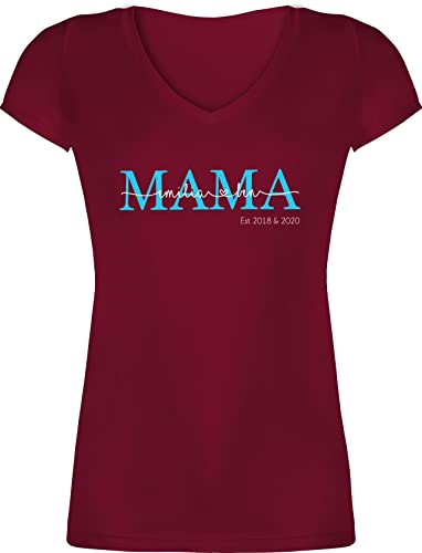 T-Shirt Damen V Ausschnitt - Mama Kindernamen Geschenk Geburtstag - XL - Bordeauxrot - personalisierte muttertagsgeschenke Tshirt Mutti Mami Shirt mom mütter v-Ausschnitt Muttertag Mutter Sohn von Geschenk mit Namen personalisiert by Shirtracer