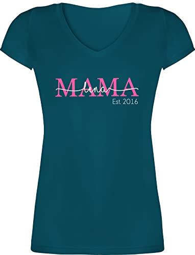 T-Shirt Damen V Ausschnitt - Mama Mom Mutti Geschenk zum Muttertag - M - Türkis - muttertagsgeschenke Shirt Tshirt Geschenke für mütter Mutter motherday Gift Tage wunschtext Mami Beste von Geschenk mit Namen personalisiert by Shirtracer