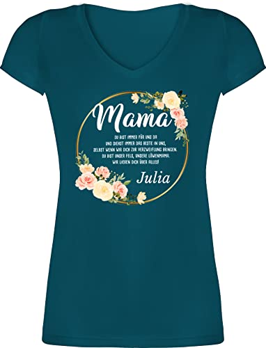 T-Shirt Damen V Ausschnitt - Mama du bist Immer für Uns da - XL - Türkis - Mutti Shirt mom Tshirt personalisierte t Geschenke von Geschenk mit Namen personalisiert by Shirtracer