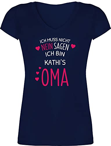 T-Shirt Damen V Ausschnitt - Großmutter - Ich muss Nicht Nein Sagen ich Bin die Oma mit Name - XL - Dunkelblau - Geschenke für personalisiertes Weihnachten Aufschrift personalisierte Tshirt von Geschenk mit Namen personalisiert by Shirtracer