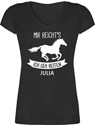 T-Shirt Damen V Ausschnitt - Pferd Pferde - Mir reichts ich GEH reiten - L - Schwarz - pferdegeschenk für mädchen Name Geschenke pferdefan und Motiv wunschtext Personalisieren personalisierte von Geschenk mit Namen personalisiert by Shirtracer