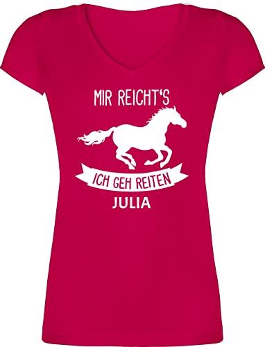 T-Shirt Damen V Ausschnitt - Pferd Pferde - Mir reichts ich GEH reiten - M - Fuchsia - Geschenke für reiterinnen selbst Bedrucken Reiter Sachen personalisierte Bilder pferdemotiv eigenem Spruch von Geschenk mit Namen personalisiert by Shirtracer