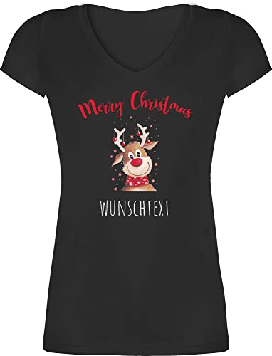 T-Shirt Damen V Ausschnitt - Weihnachten Geschenke - Merry Christmas Rentier mit Sternen - L - Schwarz - weihnachtsshirt weihnachtlich Shirt Weihnachts Tshirt weihnachtsmotive t weihnachtsmotiven von Geschenk mit Namen personalisiert by Shirtracer