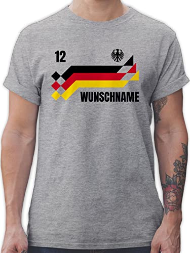 T-Shirt Herren - 2024 Fussball EM Fanartikel - Deutschland Trikot mit Name und Nummer Germany - L - Grau meliert - Tshirt fußball wm Deutschland. t Shirt männer Fan Europa Wunschname 24 Flagge von Geschenk mit Namen personalisiert by Shirtracer