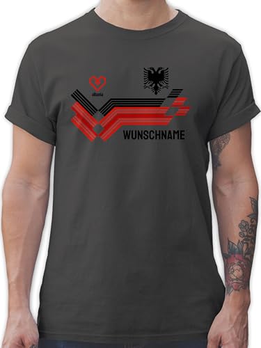 T-Shirt Herren - 2024 Fussball EM Fanartikel - Personalisierbares Albanien Motiv Trikot | Individuelles Shqipëri Design mit Wappen und Landesfarben | Mit eigenem Namen | Albania - M - Dunkelgrau von Geschenk mit Namen personalisiert by Shirtracer