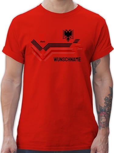 T-Shirt Herren - 2024 Fussball EM Fanartikel - Personalisierbares Albanien Motiv Trikot | Individuelles Shqipëri Design mit Wappen und Landesfarben | Mit eigenem Namen | Albania - M - Rot von Geschenk mit Namen personalisiert by Shirtracer