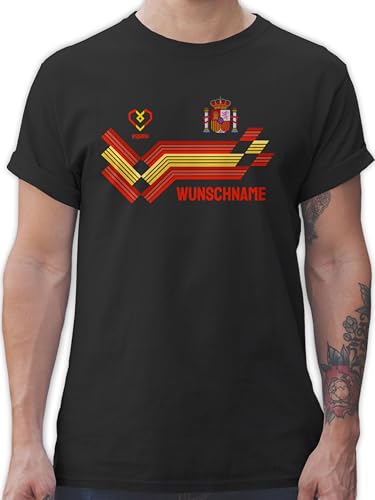 T-Shirt Herren - 2024 Fussball EM Fanartikel - Personalisierbares Spanien Motiv Trikot | Individuelles España Design mit Wappen und Landesfarben | Mit eigenem Namen | Spain - XL - Schwarz von Geschenk mit Namen personalisiert by Shirtracer