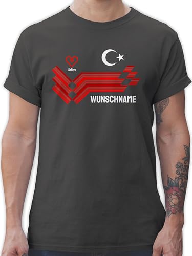 T-Shirt Herren - 2024 Fussball EM Fanartikel - Personalisierbares Türkei Motiv Trikot | Individuelles Türkiye Design mit Wappen und Landesfarben | Mit eigenem Namen | Turkey - XL - Dunkelgrau von Geschenk mit Namen personalisiert by Shirtracer
