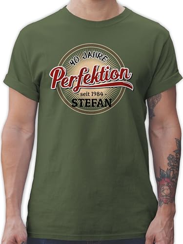 T-Shirt Herren - 40. Geburtstag - 40 Jahre Perfektion - seit 1984 - mit Name - M - Army Grün - zum 40.Geburtstag 1983 Tshirt vierzigsten vierzigster Geschenke Geburstag personalisierte Witz Years von Geschenk mit Namen personalisiert by Shirtracer