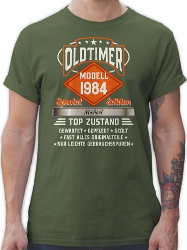 T-Shirt Herren - 40. Geburtstag - Oldtimer Special Vintage 1984 mit Name - L - Army Grün - 40 1983 Shirt Tshirt zum 40.Geburtstag männer Geschenke Tshirts vierzigster Witz 40+Geburtstag+Geschenk von Geschenk mit Namen personalisiert by Shirtracer