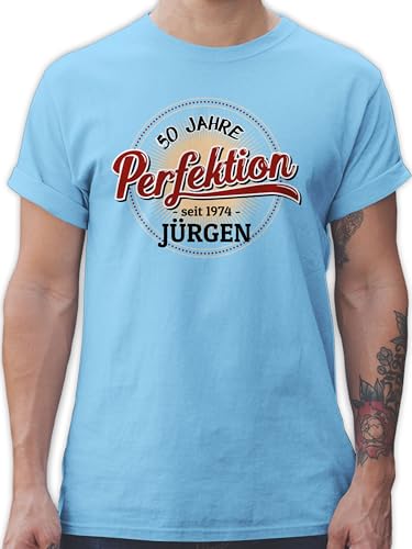 T-Shirt Herren - 50. Geburtstag - 50 Jahre Perfektion - seit 1974 - L - Hellblau - Tshirts für männer Tshirt 1973 zum fünfzigsten t Shirts Geschenke Shirt personalisierte Mann Name t-Shirts und von Geschenk mit Namen personalisiert by Shirtracer