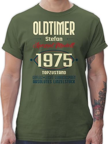 T-Shirt Herren - 50. Geburtstag - Oldtimer Spezial Modell 1975 zum Fünfzigsten - Name Aufdruck - dunkel - XL - Army Grün - Tshirt 1973 50er 50 1972 Shirt Mann fünfziger 1973er t-Shirts von Geschenk mit Namen personalisiert by Shirtracer