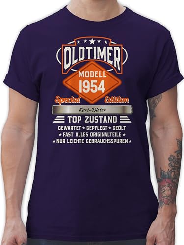 T-Shirt Herren - 70. Geburtstag - Oldtimer Special Vintage 1954 - Name - Retro Look zum Siebzigsten - XL - Lila - Geschenke 70 Jahre t Shirts männer Tshirt 70er Shirt 70sten personalisiertes von Geschenk mit Namen personalisiert by Shirtracer