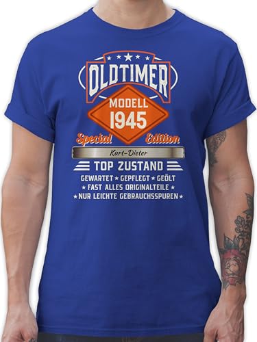 T-Shirt Herren - 80. Geburtstag - Oldtimer Special Vintage 1945 - Name - Retro Look zum Achtzigsten - 4XL - Royalblau - Tshirt 80er 80 1943 Shirt 80.Jahre 1944 80.Geburtstag achtzigster 80ger Jahre von Geschenk mit Namen personalisiert by Shirtracer