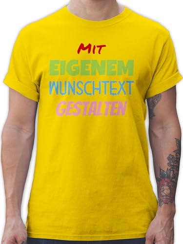 T-Shirt Herren - Aufdruck selbst gestalten - Wunschtext - 4XL - Gelb - Bedrucken selber Tshirt bearbeiten eigenem Text personalisiertes Name rauf drucken Lassen zum beschriften Personalisieren Papa von Geschenk mit Namen personalisiert by Shirtracer