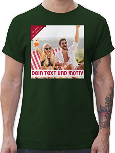 T-Shirt Herren - Bild - Eigenem Foto Geschenk - XXL - Dunkelgrün - Bedrucken DIY Shirt personalisiertes Tshirt drucken Text Vatertagsgeschenk fotogeschenke selbst gestalten wunschtext zum von Geschenk mit Namen personalisiert by Shirtracer