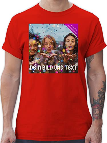 T-Shirt Herren - Foto eigenem Bild - Fotogeschenk - L - Rot - selbst Druck Bedrucken und Text selber erstellen bildern anpassen Machen Drauf drucken kann wo Man EIN von Mir gestalten Lassen Meinem von Geschenk mit Namen personalisiert by Shirtracer