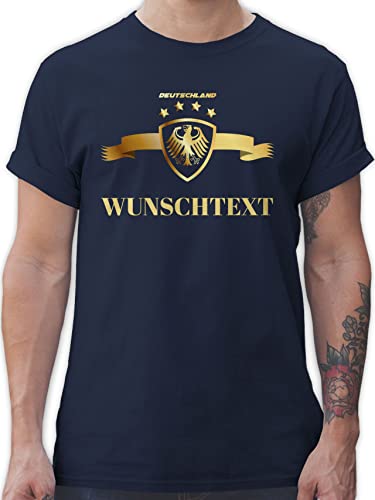 T-Shirt Herren - 2024 Fussball EM Fanartikel - Deutschland Gold Adler - Wunschtext - 3XL - Navy Blau - Tshirt wm Shirt männer Fan fußball 24 Europa von Geschenk mit Namen personalisiert by Shirtracer