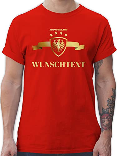 T-Shirt Herren - 2024 Fussball EM Fanartikel - Deutschland Gold Adler - Wunschtext - 5XL - Rot - Tshirt wm Shirt männer fußball Europa Fan 24 von Geschenk mit Namen personalisiert by Shirtracer