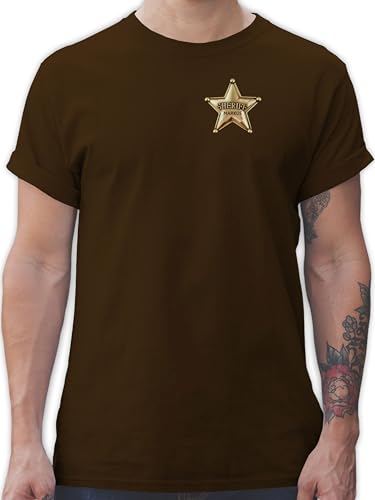 T-Shirt Herren - Karneval Fasching - Sheriff Stern mit Name personalisiert Brust I Sheriff Kostüm Cowboy Stern I Sheriffstern Wilder Westen Kostüm Cowgirl I Fastnacht - M - Braun von Geschenk mit Namen personalisiert by Shirtracer